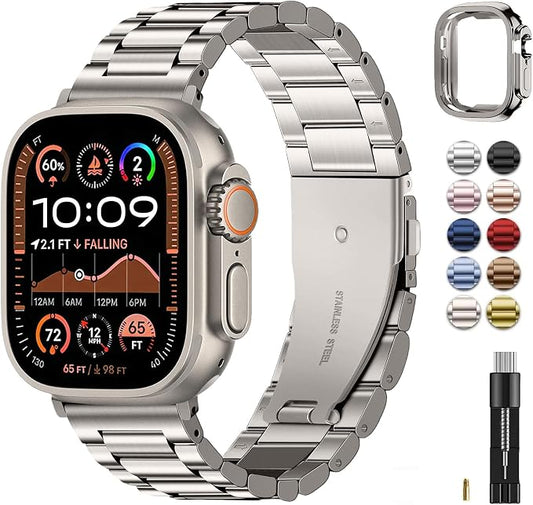 Fullmosa Metal Band Compatible with Apple Watch Bands Ultra3 2 1 49mm, Stainless Steel Strap iWatch Band with Case for Apple Watch, Starlight