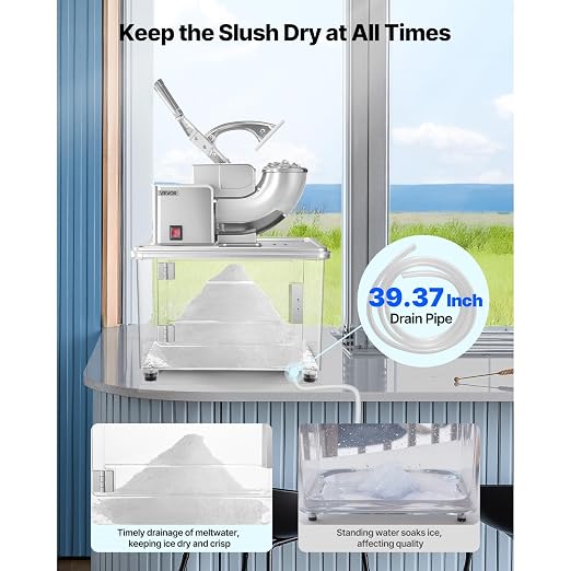 VEVOR 110V Commercial Ice Crusher 661LBS/H, ETL Approved 300W Electric Snow Cone Machine with Dual Blades, Stainless Steel Shaved Ice Machine with Safety On/Off Switch for Family, Restaurants, Bars