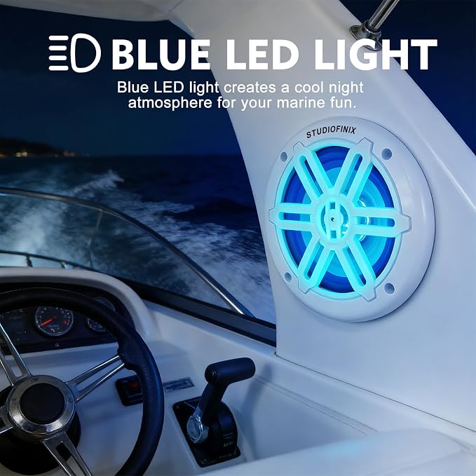 STUDIOFINIX 8inch 900W Marine Speakers with LED Lights -2 Way Weather Resistant Boat Speakers Perfect for Boats, ATVs, UTVs （Pair,White）
