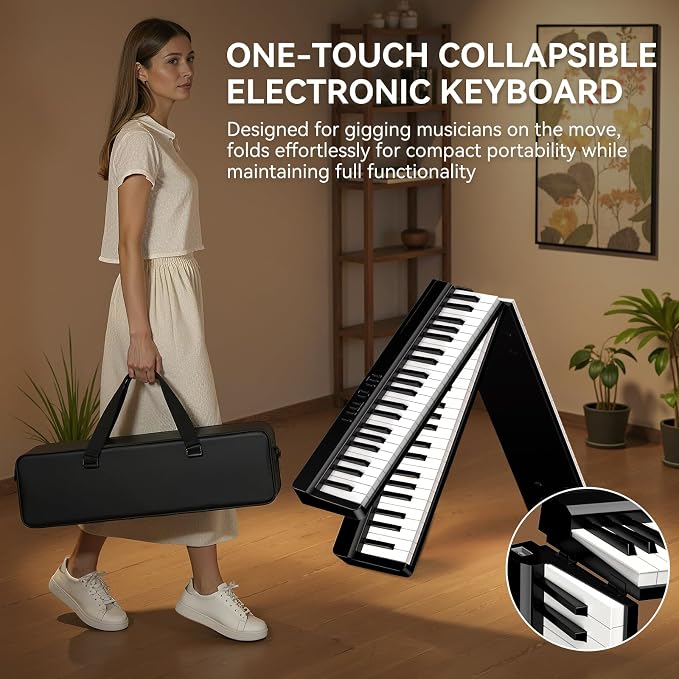 Portable Piano Keyboard 88 Keys: Semi-Weighted Folding Digital Piano Bluetooth, 128 Tones & Silent Mode TERENCE Electric Folding Piano Kit for Adult
