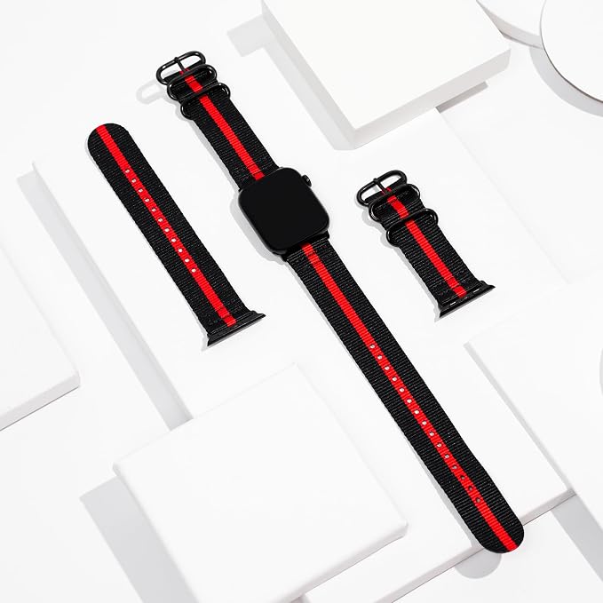 Hiking Trail Nylon Band | The Original Rugged Compatible with Apple Watch Band for Men & Women - Soft, Breathable, Woven Water-Resistant Nylon Mens iWatch Strap | Fits Ultra 2 & Ultra 49mm 46mm 45mm 44mm Series 10 & All Models (Thin Red LIne)