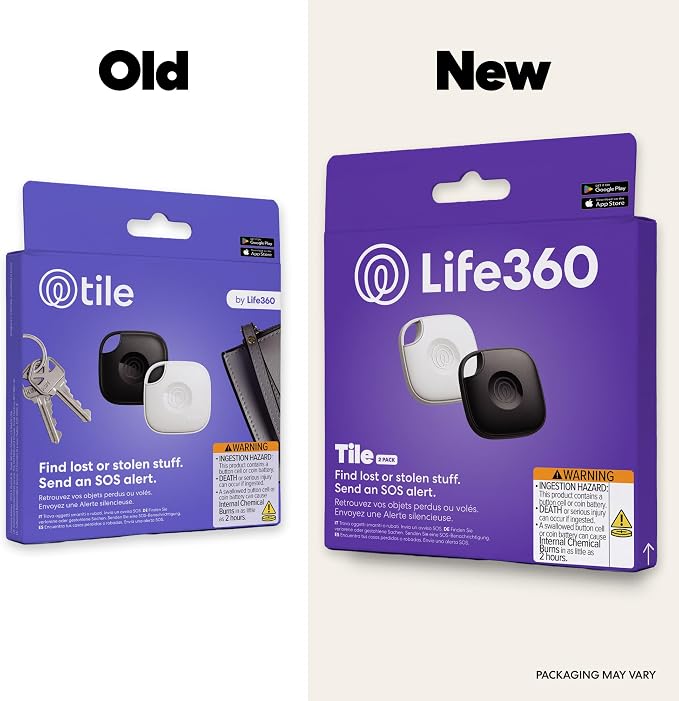 Tile by Life360 Mate Bluetooth Tracker, Keys Finder and Item Locator for Keys, Bags and More. Phone Finder. Both iOS and Android Compatible. 2-Pack (Black/White)