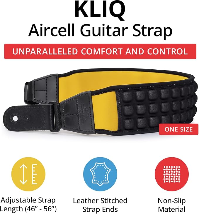 KLIQ AirCell Guitar Strap for Bass & Electric Guitar with 3" Wide Neoprene Pad and Adjustable Length