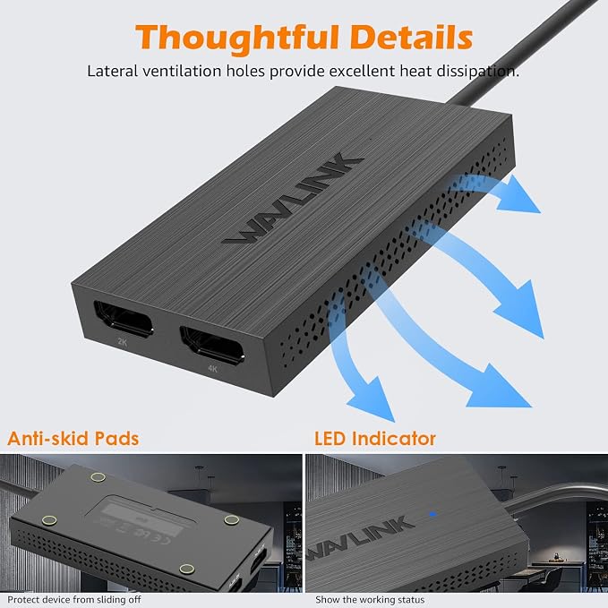 WAVLINK USB 3.0 or USB C to Dual HDMI Adapter, HDMI Splitter Extended Display for Dual Monitors, Support 3 Separate Screens for Windows, MacOS, Thunderbolt 3/4, 1080P@60Hz
