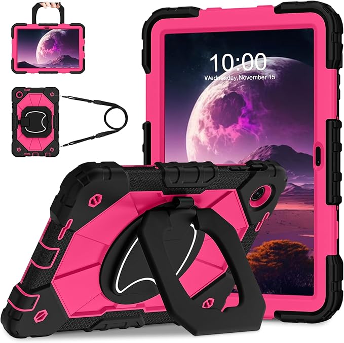 WESOROL Case for T-Mobile Revvl Tab 2 10.1 inch 2025 Release, Heavy Duty Shockproof Full Body Protective Cover with 360 Rotating Stand and Shoulder Strap,Black Rose