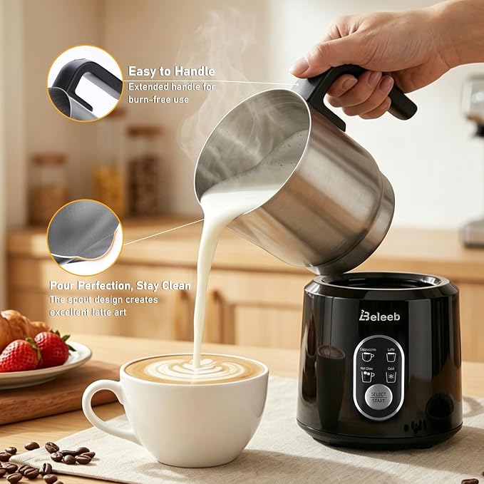 Detachable Milk Frother and Steamer, Dishwasher Safe Stainless Steel Milk Jug, 4-in-1 Electric Automatic Hot/Cold Foam Maker & Hot Chocolate Machine, 11.8oz/350ml, Perfect for Latte, Cappuccino