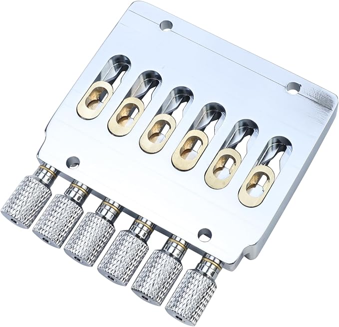 Headless Electric guitar Bridge with Brass Saddles Fixed Bridge for 6 String Headless Electric Guitar Replacement Parts （Chrome）