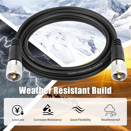 RG8x Coaxial Cable, PL259 CB Coax Cable, 10ft UHF Male to Male CB Antenna Cables Low Loss, 50 Ohm for HAM Radio Antenna