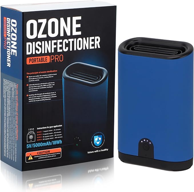 Portable Ozone Generator Air Purifier – 5000mAh Rechargeable Battery Operated Odor Eliminator for Home Car Hotel Rooms Bathroom Kitchen Pets Shoes Smoke & Dust