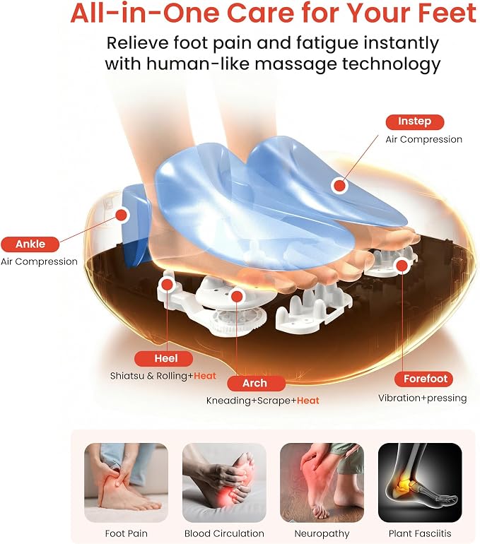 COMFIER 【2026 Fathers Day Gift for Men，Shiatsu Foot Massager with Heat, Kneading Rolling,Vibration, Compression,Remote Control,Foot Massage for Neuropathy,Plantar Fasciitis,Size 13“