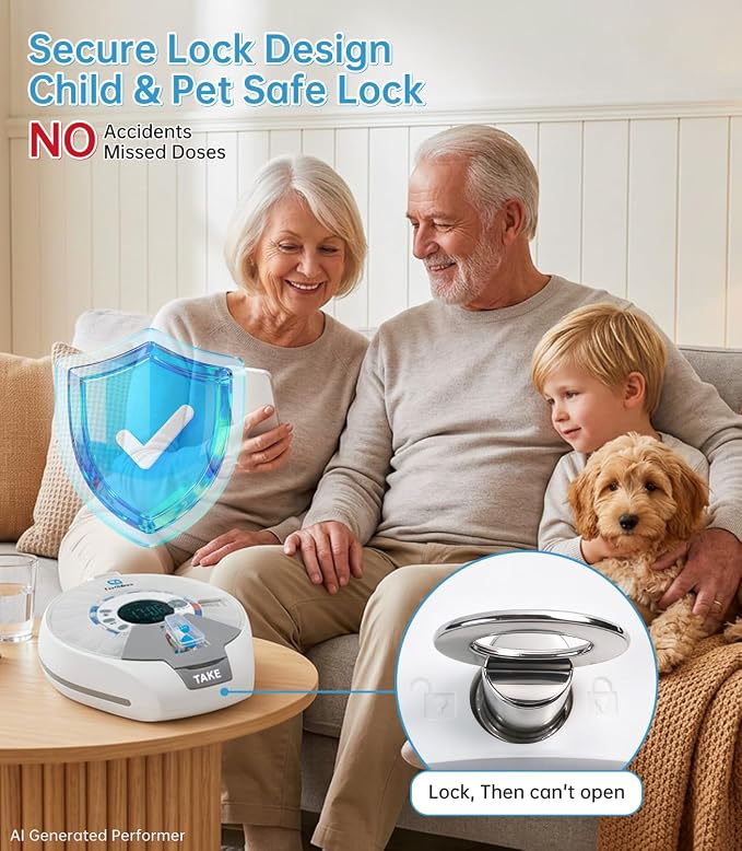 Wi-Fi Automatic Pill Dispenser Smart Medication Assistant for Seniors & Caregivers with 21 Individual Pods, Alarms & Sound Light Reminders, Remote Monitoring & Tracks Adherence History, Key Lock