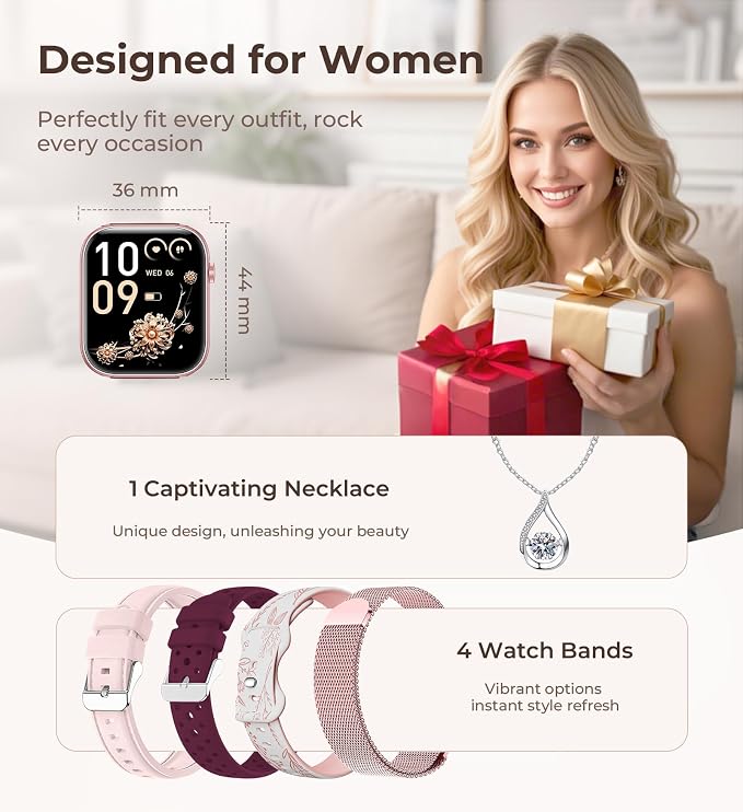 Iaret Smart Watch for Women, 1.83" HD Fitness Tracker with 4 Bands, Answer/Make Calls, Heart Rate/Sleep/SpO2/Step Tracking, 100+ Sport Modes, Android/iPhone Compatible Gift (Purple Gold)