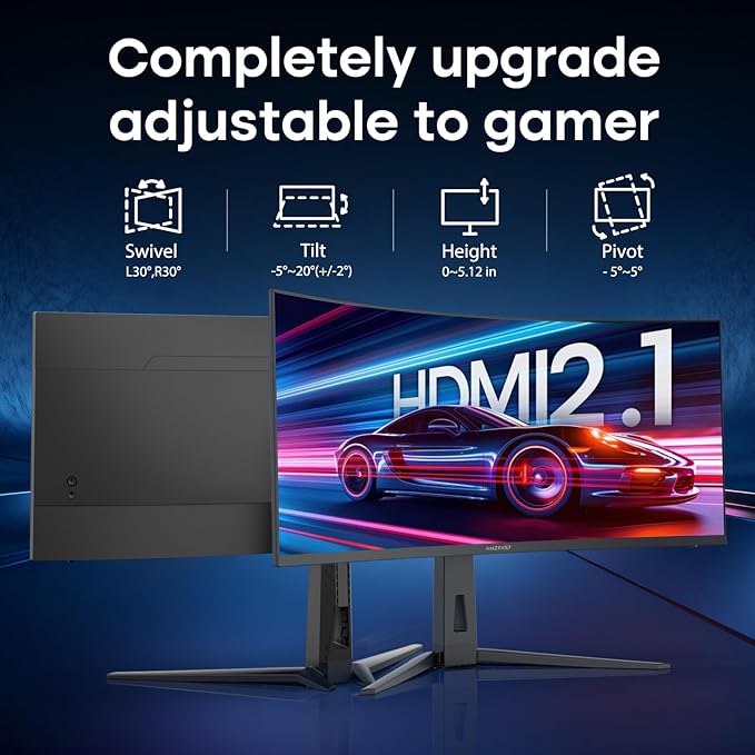 Amzfast 34 Inch Curved Monitor 200Hz UWQHD (3440x1440) Gaming Monitor, 1ms G-SYNC Compatible, 1500R, PIP/PBP, HDR, 131% sRGB, Tilt/Swivel/Height Adjustable,TÜV Rheinland, HDMI 2.1 x 2 & DP 1.4 x 1