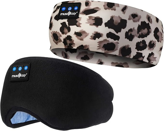 MUSICOZY Sleep Headphones Bluetooth Sports Headband, Wireless Music Sleeping Headphones Sleep Eye Mask Earbuds for Side Sleepers Workout Running Insomnia Travel Yoga Office, Pack of 2