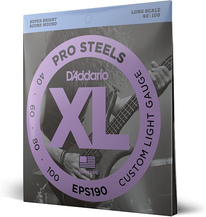 D'Addario XL ProSteels Bass Guitar Strings - EPS190 - Long Scale - Custom Light, 40-100