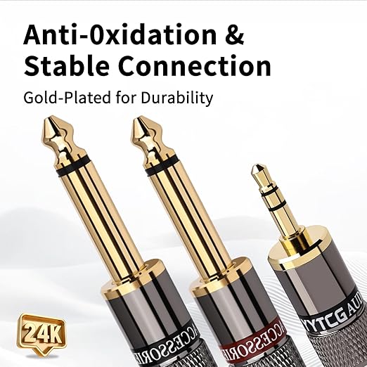 3.5mm TRS to Dual 6.35mm TS Y Splitter Audio Cord, 1/8 to 1/4 Stereo Cable with 6N OFC & 5μm 24K Gold-Plated Connectors,Braided Hi-Fi Cable for Audiophiles,Home Stereos(9.84ft/3m)