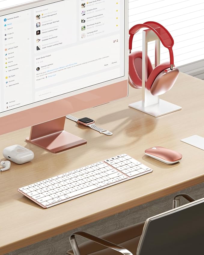 seenda Bluetooth Keyboard and Mouse Combo for Mac, SKM64-2 Rechargeable Silent Wireless Keyboard Mouse Compact Slim, 3 Multi-Device Connection, Compatible for Mac MacBook Pro/Air iPad, White Rose Gold