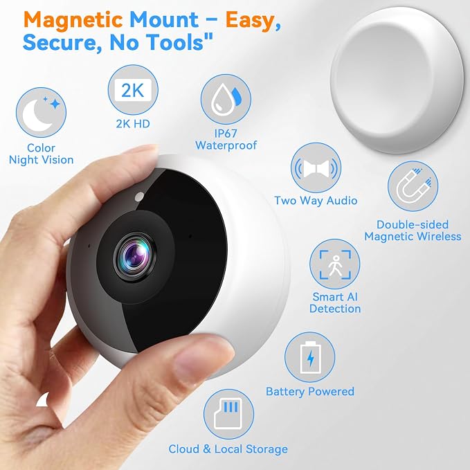 Thybro Magnetic Security Camera 2Pack: No Drill Install 1Min 12KG Pull for Iron Door Refrigerator - Connect Wi-Fi 10S No Lag Indoor Wireless