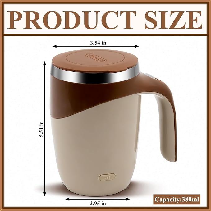 Self Stirring Coffee Mug, Rechargeable Automatic Stirring Mixing Mug, Electric Funny Self Mixing Cup, Stainless Steel Travel Coffee Cup for Office, Home, Kitchen (Brown)