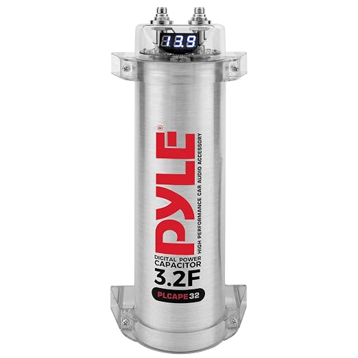 Pyle 3.2 Farad Digital Power Capacitor for Car Audio Systems - Blue LED Voltage Display, Over Voltage Protection, 12-24V DC, Amplifier Power Stabilizer with Mounting Hardware