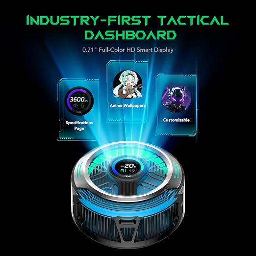 Black Shark Magnetic Phone Cooler 6 Pro – Smart Display, Magnetic Ring Plate, Addressable RGB LEDs, App-Controlled Cooling Fan for iPhone MagSafe, Android & iPad – Gaming, Streaming & Photography