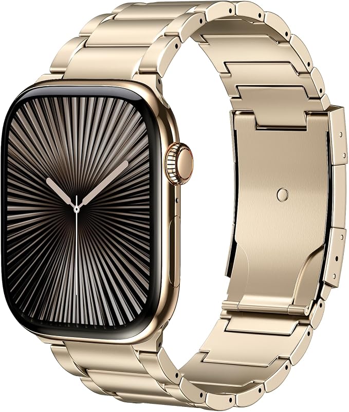 Titanium Band Replacement Compatible with Apple Watch Band Ultra 3 Ultra 2/Ultra 49mm,iWatch Series 11/10 46mm,9/8/7 45mm,SE3/SE2/SE/6/5/4 44mm,3/2/1 42mm, Titanium Watch Band, Champagne Gold