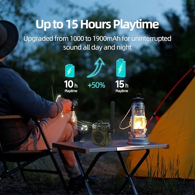 Muzen Upgraded Wild Mini 3.0 Outdoor Portable Wireless Bluetooth Speaker with FM Radio, Phone Charger/15H Playtime/IPX5 Waterproof/3 Mode Flashlight, Rugged Gear for Man Camping/Hiking/Travel(Green)