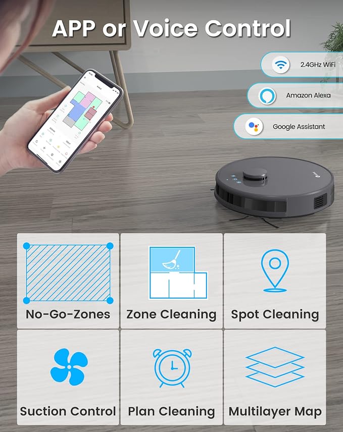 Lefant Robot Vacuum, 2200Pa Suction, 120 Min Runtime, Self-Charging Robotic Vacuum Cleaner, Slim, Quiet, WiFi/APP/Alexa