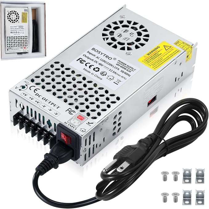 New Version 48V DC Power Supply, 600W 12.5A Switching Power Supply, Upgraded Input Port and Safety Switch AC 110v to DC 48v Converter for RV, Motor Pump, CCTV, 3D Printer, with Power Cord
