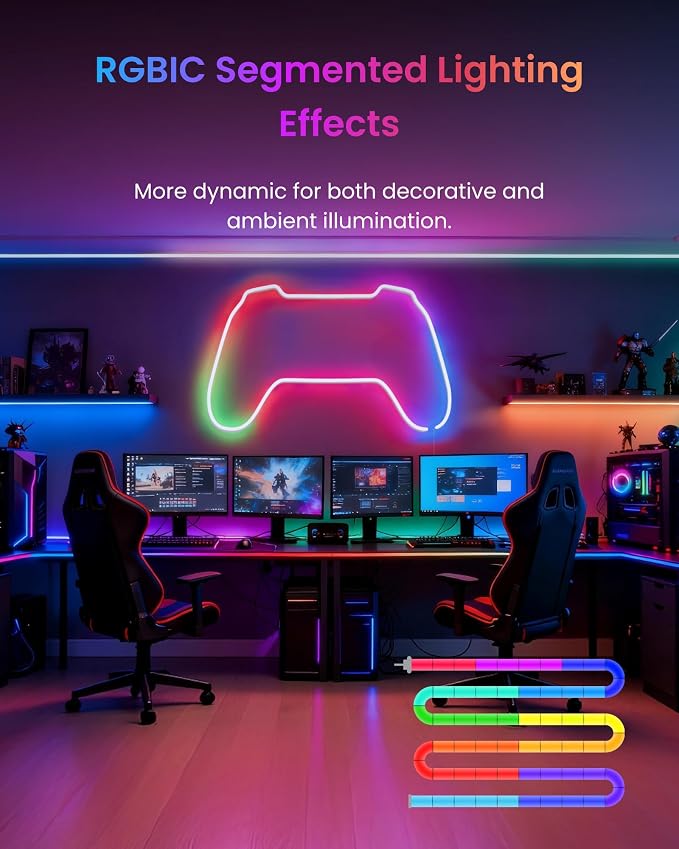 SwitchBot RGBIC Neon Rope Light, 5M Matter-Certified Neon Strip Lights Works with Apple Home, Alexa and Google Home, 16 Million Colors, Music Sync, Scene Modes, LED Neon Lights for Bedroom, Wall Decor