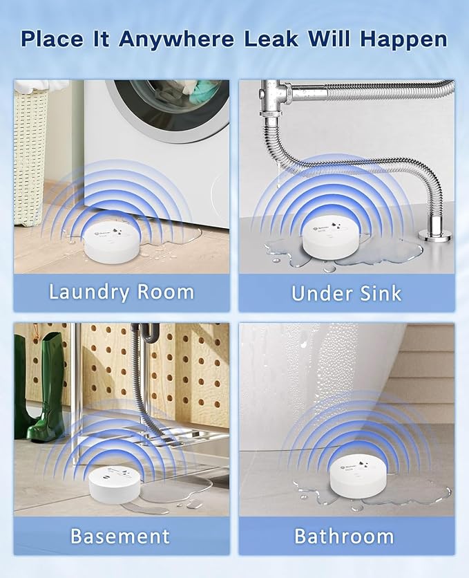 Geevon 3 Pack Water Leak Detectors, 100dB Water Sensor Alarms Flood Detector for Basements, Bathrooms, Laundry Rooms, Kitchens, Garages, and Attics, Water Alarms Battery-Operated (Battery Included)