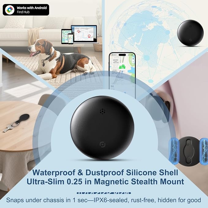 GPS Car Tracker for Vehicles for Android Strong Magnetic, No Monthly Fee, Waterproof, 365-Day Battery, Mini & Hidden Vehicle Tracker