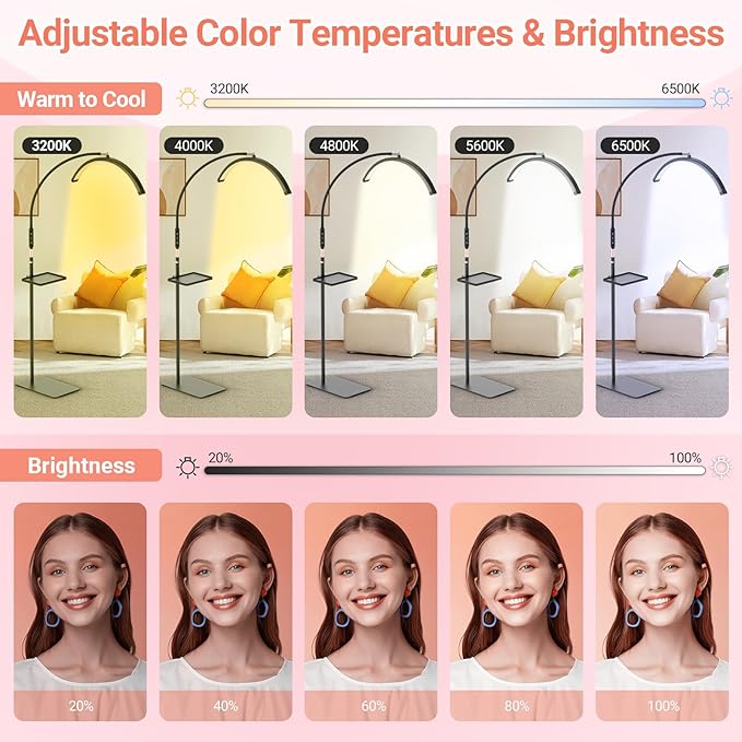 LIONVISON Half Moon Lash Light: 6500K LED Lamp Ring Light with Tray - 360° Flexible Gooseneck Durable Metal Stand - Salon Use for Lash Artists Eyelash Extensions (23In Black)