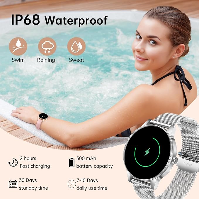 Smart Watch for Women(Answer/Make Calls), 1.27" HD Screen Fitness Tracker with Heart Rate/Sleep Monitor, 130+ Sport Modes IP68 Waterproof Activity Tracking, Smartwatch for Android iPhone with Bracelet
