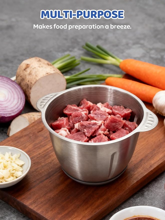 Food Processor, 500W Electric Food Chopper with 2 Bowls (10 Cup+5 Cup) & 2 Bi-Level Blades&, Small Meat Electric Grinder Processor for Meat, Vegetable, Onion, Garlic, Nuts, and Baby Food
