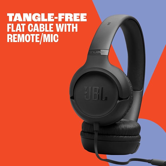 JBL Tune 530 - Wired on-Ear Headphones with a 3.5mm aux Jack and JBL Pure Bass Sound, Tangle-Free Flat Cable, Hands-Free Calls, Lightweight, Comfortable, and Foldable (White)