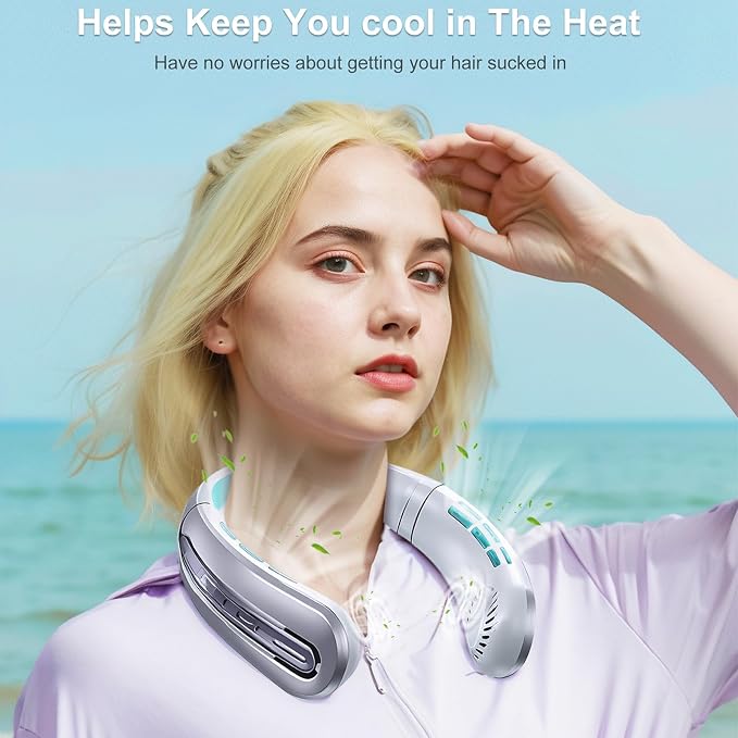 Portable Neck Fans that Blow Cold Air, Rechargeable Personal Small Wearable Cooler With 3-Speed, LED Display, 5000mAh, Type-C Port, Gift For Women, Dad, Birthday, Father, Travel, Outdoor, Grey