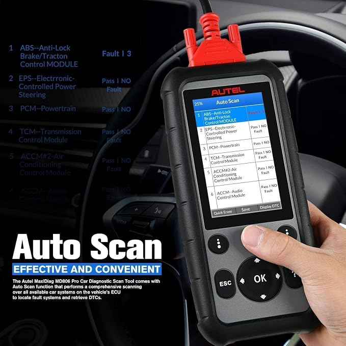 Autel MaxiDiag MD806 PRO OBD2 Scanner: Full Systems Diagnostic Scan Tool w/Live Data Oil Reset BMS SAS Throttle A/F EPB D-P.F, AutoScan, Up of MD808 MD806 MD805 MD802, Free Update, Data Print