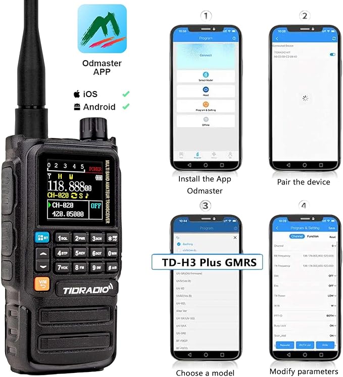 TIDRADIO TD-H3 Plus GMRS Handheld Radio Long Range Walkie Talkies USB-C Charging & Wireless Programming Multi-band Rechargeable Two Way Radios 2500mAh Battery NOAA Weather Radio Frequency Copy -2 Pack