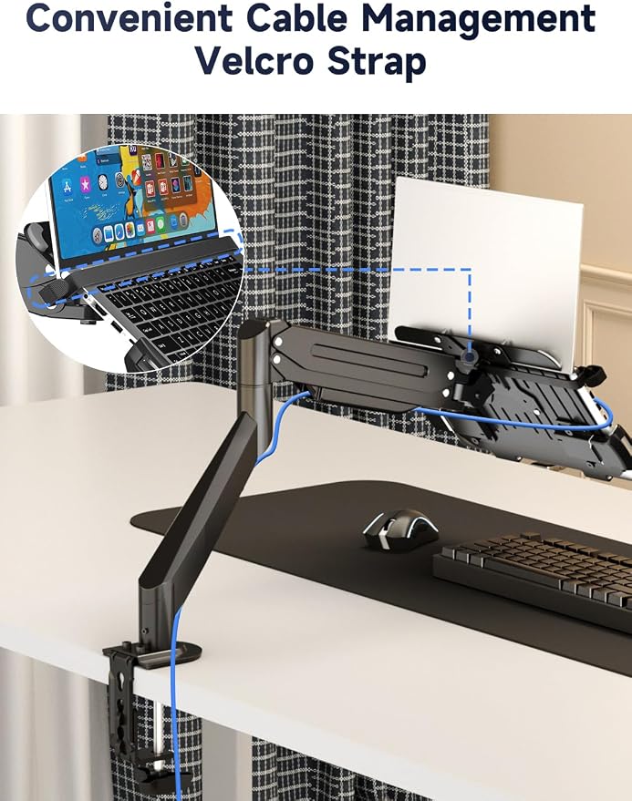 Suptek Laptop Desk Mount,Fully Adjustable Monitor and Laptop Mount Stand for 13-18 Inch Notebook and 17-35 inch Monitor Screen,Holds 24.25lbs with Vented Tray