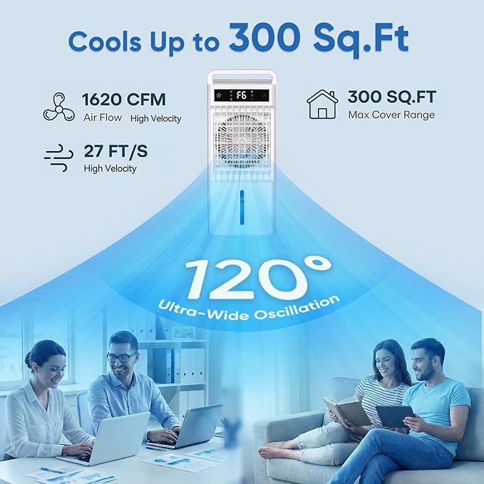 Portable Air Conditioners Fan, Windowless Evaporative Air Cooler 2 Modes & 6 Speeds, 12H Timer for Smart Auto-off, 3-Gals Tank for 20H Cooling,16FT Remote,No Hose Needed,38db Swamp Cooler