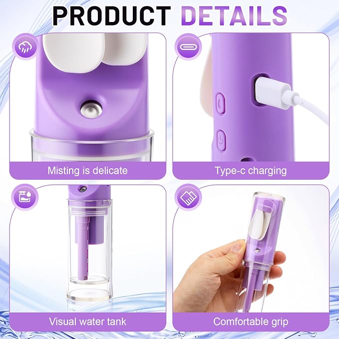 6 Pack Portable Misting Fan Handheld Rechargeable Fan Mini Battery Operated Fans with 4 Speeds Water Mist for Women Men Home Office Travel Makeup Outdoor(Purple)