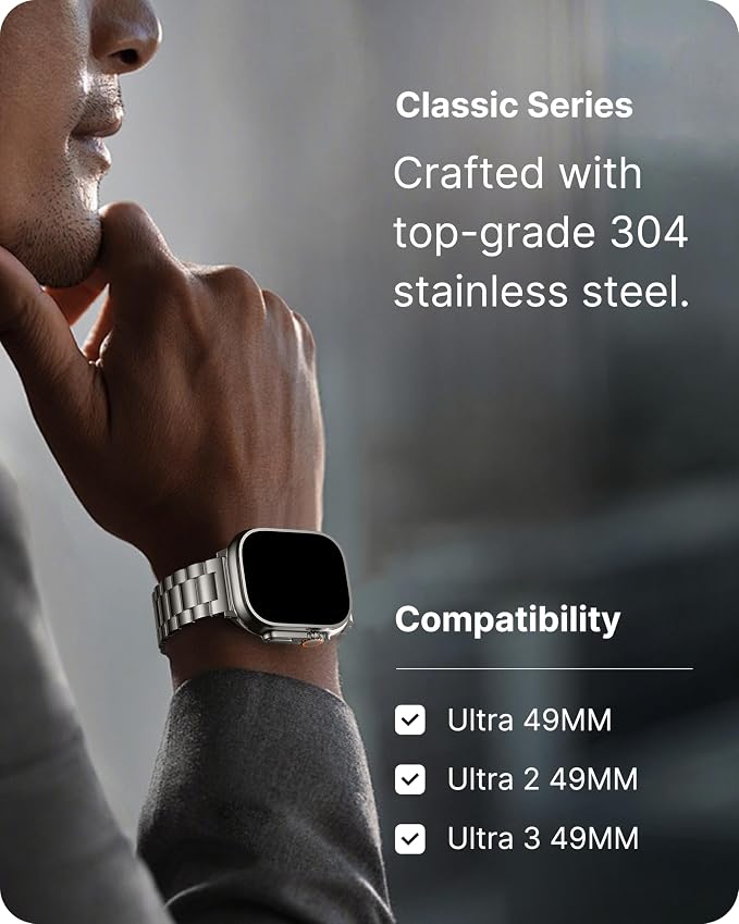 Fullmosa Metal Band Compatible with Apple Watch Bands Ultra3 2 1 49mm, Stainless Steel Strap iWatch Band with Case for Apple Watch, Starlight