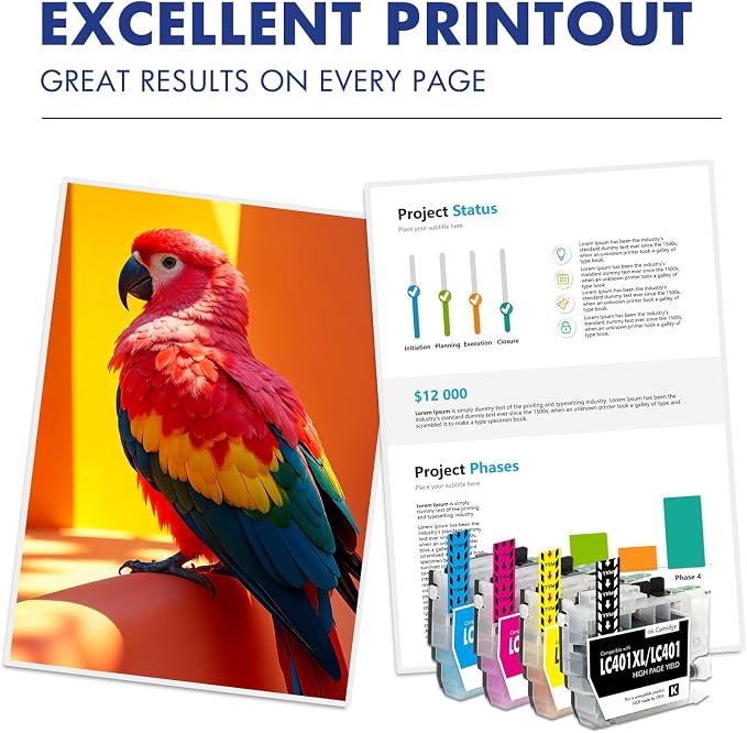 Cool Toner LC401XL LC401 MFC-J1010DW Ink Cartridges for Brother Printer LC 401 401XL for MFC-J1010DW MFC-J1170DW MFC-J1012DW MFC-J1800DW MFC J1010DW - 4 Pack High Yields Black Cyan Magenta Yellow
