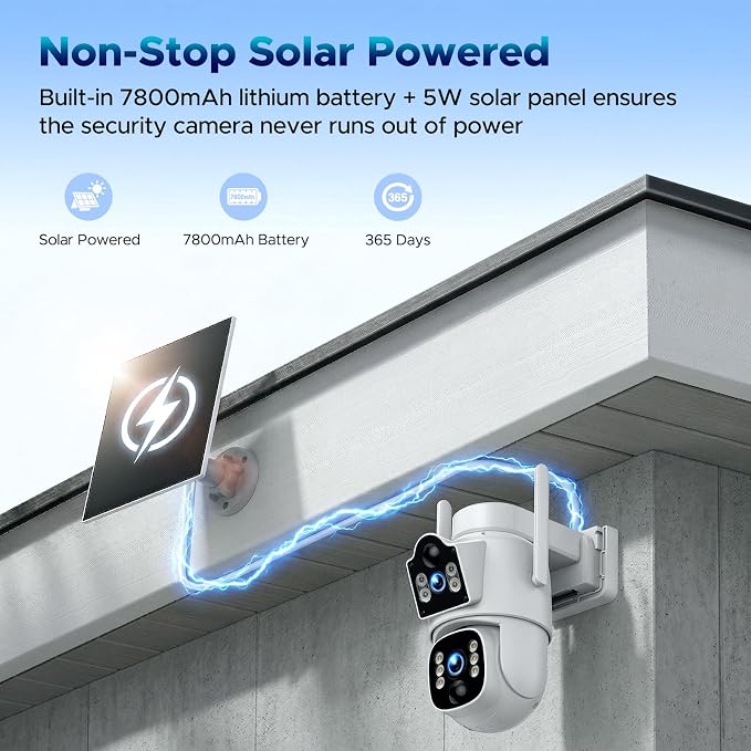 VOOPEAK 4G LTE Cellular Security Camera, Dual Lens 360° PTZ Auto Tracking, Solar Camera Outdoor Wireless with SIM Card,2K HD Color Night Vision, IP66 Waterproof, 2-Way Audio,No WiFi Needed