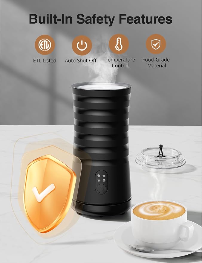 Milk Frother, Paris Rhône 4-in-1 Milk Steamer and Frother, Hot & Cold Foam Milk Warmer with Temperature Control, Auto Shut-Off Frothers for Coffee, Latte, Cappuccino, Macchiato