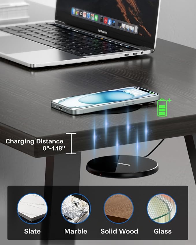 Eazpower Invisible Wireless Charger, 0-30mm Under Desk Wireless Charger, Dual Uses On or Hidden Under Table Charging Pad for Nightstand for iPhone 17/17 Pro/17 Pro Max/17 Air/16/15/14/Samsung Phone