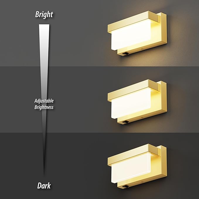 Wall Sconce Gold Wall Light with On/Off Switch 8 inch LED Wall Lamp Acrylic Lampshade 4000K Sconce Wall Lighting
