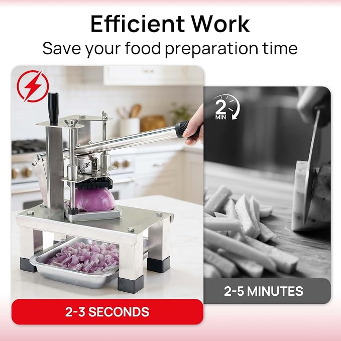 French Fry Cutterr,Professional Potato Cutter Slicer with 3/8", 1/2", 1/4" Stainless Steel Blades Stainless Steel Vegetable Chopper for Potato,Carrot,Cucumber,Onion,Home Use