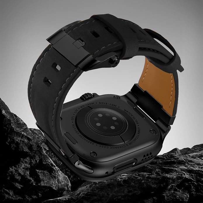 Vintage Genuine Leather Band for Apple Watch Ultra 49mm (2026 Upgrade), Rugged Replacement Strap Compatible with iWatch 46mm 45mm 44mm - for Men Women, Fit Ultra3/2/1, SE 3/2/1, Series11 10/9/8/7/6/5/4